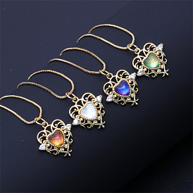 Romantic Heart-Shaped Flower Necklace with Micro-Inlaid Zircon for Men and Women