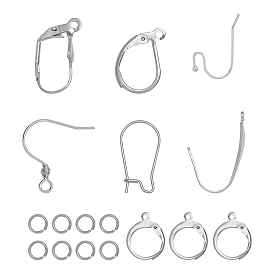 304 Stainless Steel Earring Hooks, Leverback Earring Findings, with Horizontal Loop & 304 Stainless Steel Open Jump Rings