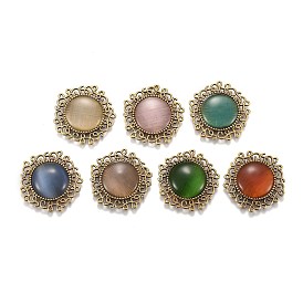 Hollow Retro Plastic Imitation Cat Eye Cabochons, with Antique Gold Plated Alloy Findings, Flower