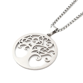 201 Stainless Steel Box Chain Tree of Life Pendant Necklaces for Women Men