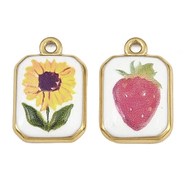 Pendentifs en acier inoxydable imprimés, charme rectangle, placage ionique (ip), réel 304 k plaqué or