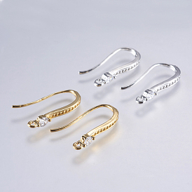 Brass Micro Pave Cubic Zirconia Earring Hooks, with Horizontal Loop, Lead Free & Cadmium Free