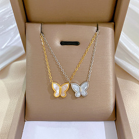 Minimalist Gold Necklace for Women, Elegant and Charming Butterfly Pendant - Shell and Pearl