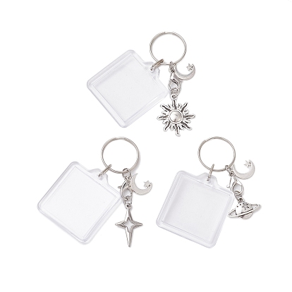 3шт. акриловый брелок, с подвеской из сплава и железными кольцами, разнообразные, звезда, солнце, планета