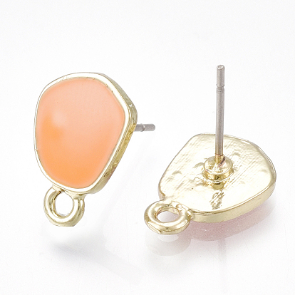 Alloy Stud Earring Findings, with Raw(Unplated) Pins, Enamel and Loop, Light Gold