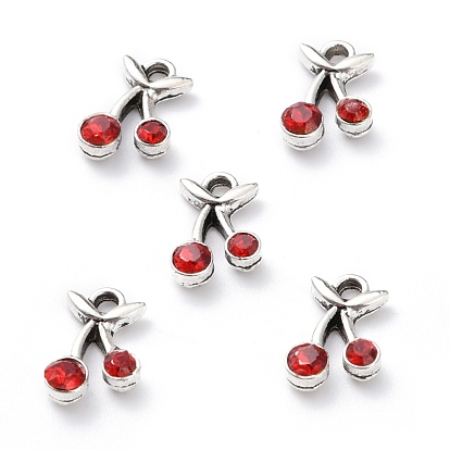 Tibetan Style Alloy Pendants, with Rhinestone, Cherry