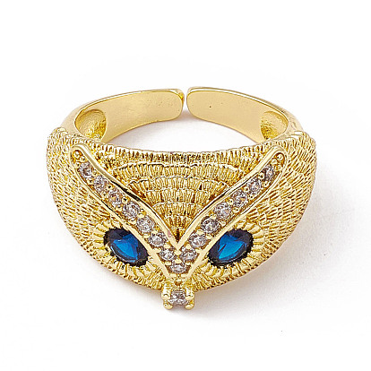 Cubic Zirconia Owl Open Cuff Rings, Golden Brass Jewelry for Women