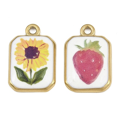 Pendentifs en acier inoxydable imprimés, charme rectangle, placage ionique (ip), réel 304 k plaqué or