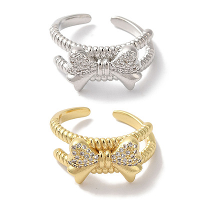 Открытые манжеты из латуни с бантом и микро-паве с прозрачным цирконием для женщин