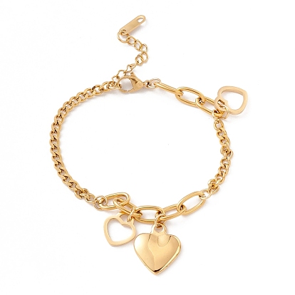 201 pulsera de acero inoxidable con dije de corazón para mujer