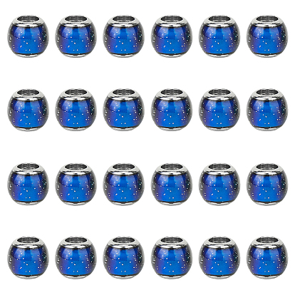 24 стеклянные европейские бусины, бусины с большим отверстием, с латунными двойными ядрами, платиновый оттенок, рондель, Датчики температуры, меняющие цвет, настроение, бусины