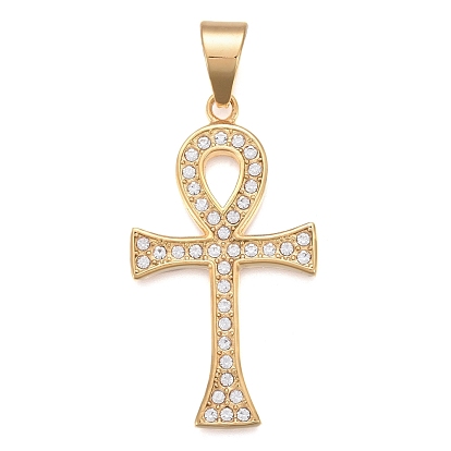 304 Stainless Steel Big Pendants, with Crystal Rhinestone, Ankh Cross