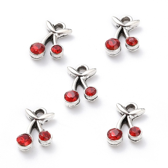 Tibetan Style Alloy Pendants, with Rhinestone, Cherry