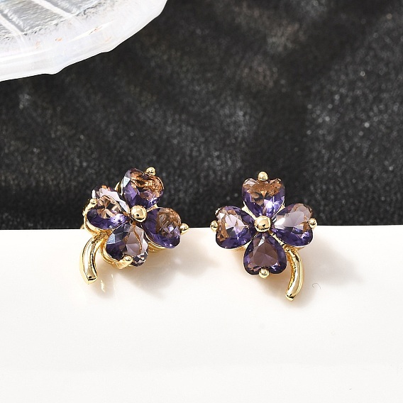 Серьги-гвоздики в виде цветка из латуни, со стеклом, без кадмия и без свинца