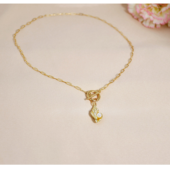 Ожерелья из жемчуга и сплава, латунные цепочки-скрепки для женщин, формы раковины