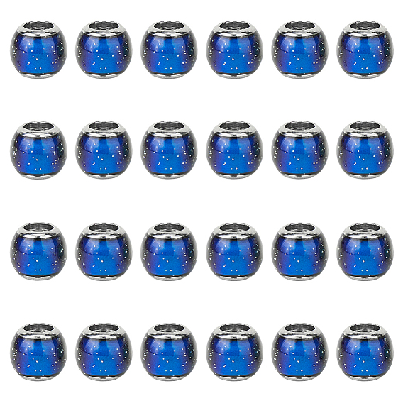 24 стеклянные европейские бусины, бусины с большим отверстием, с латунными двойными ядрами, платиновый оттенок, рондель, Датчики температуры, меняющие цвет, настроение, бусины