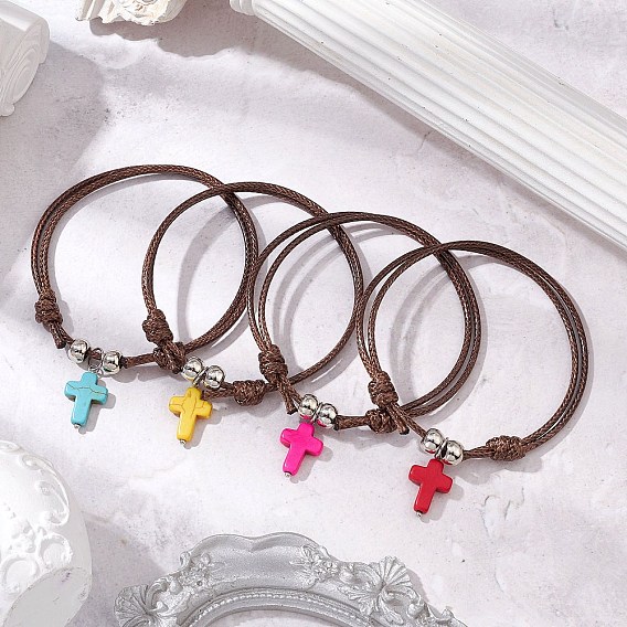 Браслеты с подвесками из окрашенной синтетической бирюзы для женщин, воском шнура