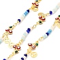 Enamel Cherry with Evil Eye Link Chains, with Real 18K Gold Plated Brass Peace Sign Charms and Glass Round Beaded, Lead Free & Cadmium Free, Soldered, with Spool