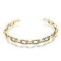 Brass Micro Pave Clear Cubic Zirconia Cuff Bangles, Nickel Free, Cable Chain Shape