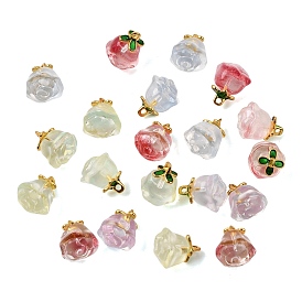 Colgantes de cristal de colores varios hechos a mano, con componentes de aleación y esmalte verde, dijes de rosas y hojas, dorado