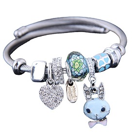 Metallic Minimalist Bunny Pendant with Heart, Multi-Element Bracelet for Fashionable Look