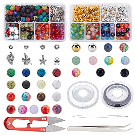 DIY Stretch Bracelets Making Kits, Including Natural Gemstone & Acrylic & Brass Beads, Alloy Spacer Beads & Pendants, Elastic Thread, Stainless Steel Beading Tweezers & Scissors