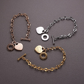 Pulseras de acero inoxidable con dijes de corazón de amor para mujer