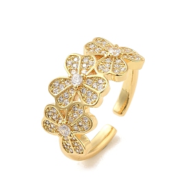 Clover Brass Micro Pave Clear Cubic Zirconia Cuff Rings for Women