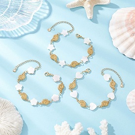 3 шт. 3 стили натуральных пресноводных ракушек и 304 браслеты-подвески из нержавеющей стали для женщин, форма ракушки, сердца, цветка и звезды