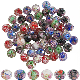 90 шт 6 цвета ручной работы золотой песок бусины лэмпворк, со цветком внутри , граненые, шайба