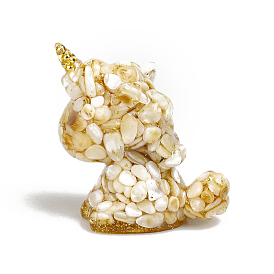 Natural White Shell & Resin & Gold Foil Unicorn Figurine Display Decorations, for Home Decoration