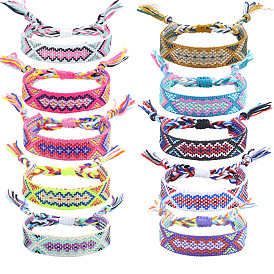 Bracelet cordon polyester-coton motif losange tressé, bracelet brésilien réglable ethnique tribal pour femme