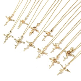 304 Stainless Steel Cross with Flower Pendant Necklaces for Women