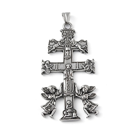 304 Stainless Steel Big Pendants, with 201 Stainless Steel Snap on Bails, Cross with Angel Charm