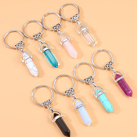 Geometric Mixed Crystal Pendant Alloy Keychain with Hexagonal Prism and Hook Pants Decoration