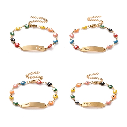 Вакуумное покрытие pvd 304 браслет из прямоугольных звеньев из нержавеющей стали, красочный эмалевый браслет с цепями от сглаза для женщин