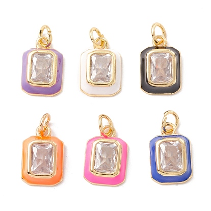 Brass Micro Pave Cubic Zirconia Enamel Charms, with Jump Ring, Cadmium Free & Lead Free, 
Long-Lasting Plated, Rectangle