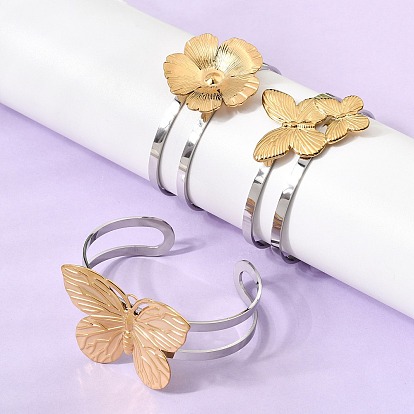 Двухцветные 304 браслеты-манжеты из нержавеющей стали для женщин, настоящее золото и нержавеющая сталь