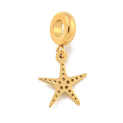 304 Stainless Steel European Dangle Charms, Large Hole Pendants, Starfish Charm