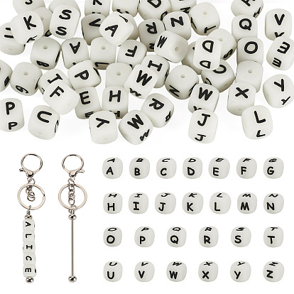 Наборы для самостоятельного изготовления брелоков из нержавеющей стали, которые можно украшать бусинами., В комплект входят 52 светящиеся кубики с буквами, изготовленные из экологически чистого пищевого силикона.