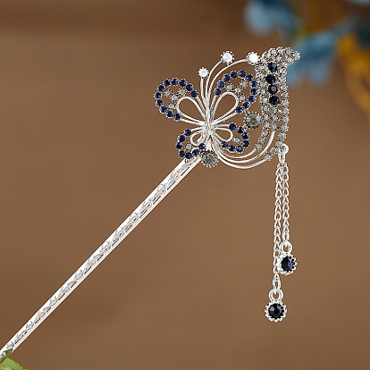 Exquisite Alloy Vintage Hairpin with Water Drill Butterfly Pendant