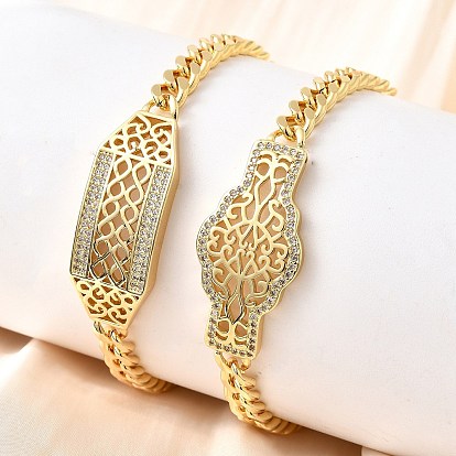 Латунные браслеты с микропаве из чистого кубического циркония, браслеты из цепочек панцирного плетения для женщин, стойки покрытие, долговечный, без свинца и без кадмия, реальный 18 k позолоченный