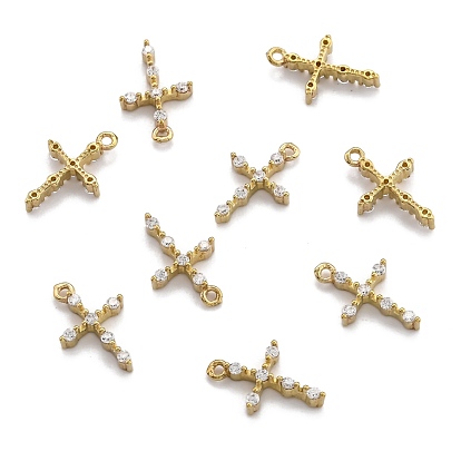 Breloques en laiton zircon cubique transparent, croix