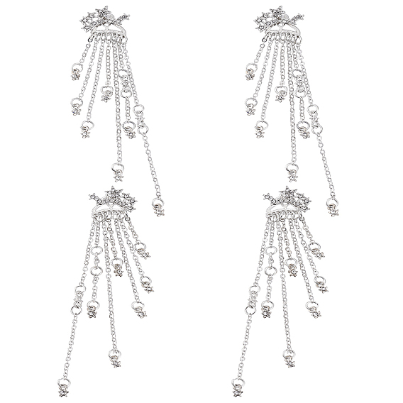 2 Pairs Star Alloy Rhinestone Dangle Stud Earrings for Women, Chain Charm