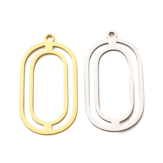 201 Stainless Steel Pendants, Double Oval Charms, Laser Cut, Cut-Out