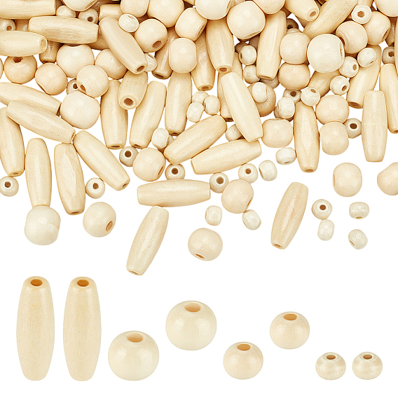 480шт 4 стили окрашенные бусины из натурального дерева, рис и круглый