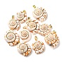 Natural Spiral Shell Red Lip Shell Pendants, Shell Charms with Golden Plated Brass Findings