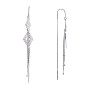 Clear Cubic Zirconia Rhombus with Chain Tassel Dangle Earrings, 925 Sterling Silver Long Drop Ear Thread for Women