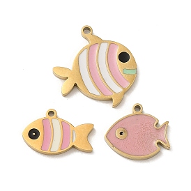Ion Plating(IP) 316L Surgical Stainless Steel Charms, with Enamel, Real 18K Gold Plated, Fish Charm