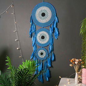 Evil Eye Woven Web/Net with Feather Wall Hanging Decorations, for Home Bedroom Decorations